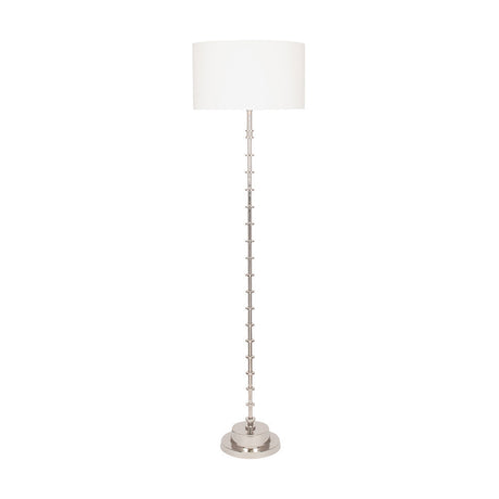 Almas Silver Metal Floor Lamp with White Handloom Cylinder Shade