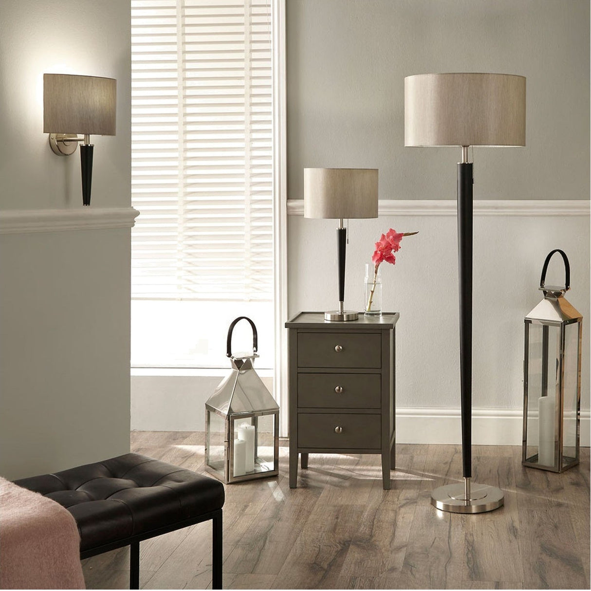 Lowry Brushed Silver & Matt Black Iron Floor Lamp - 161cm