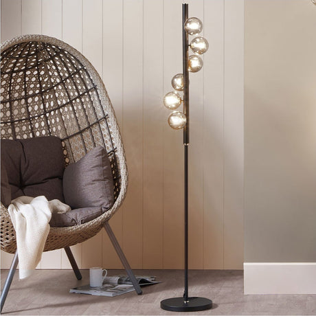 Blair Smoke Glass Ball & Black Iron Floor Lamp - 169cm
