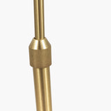 Close-up of the Feliciani Brushed Brass Floor Lamp's height-adjustable pole joint, showing a ribbed cylindrical brass collar connecting two smooth brass rods, on a plain white background.