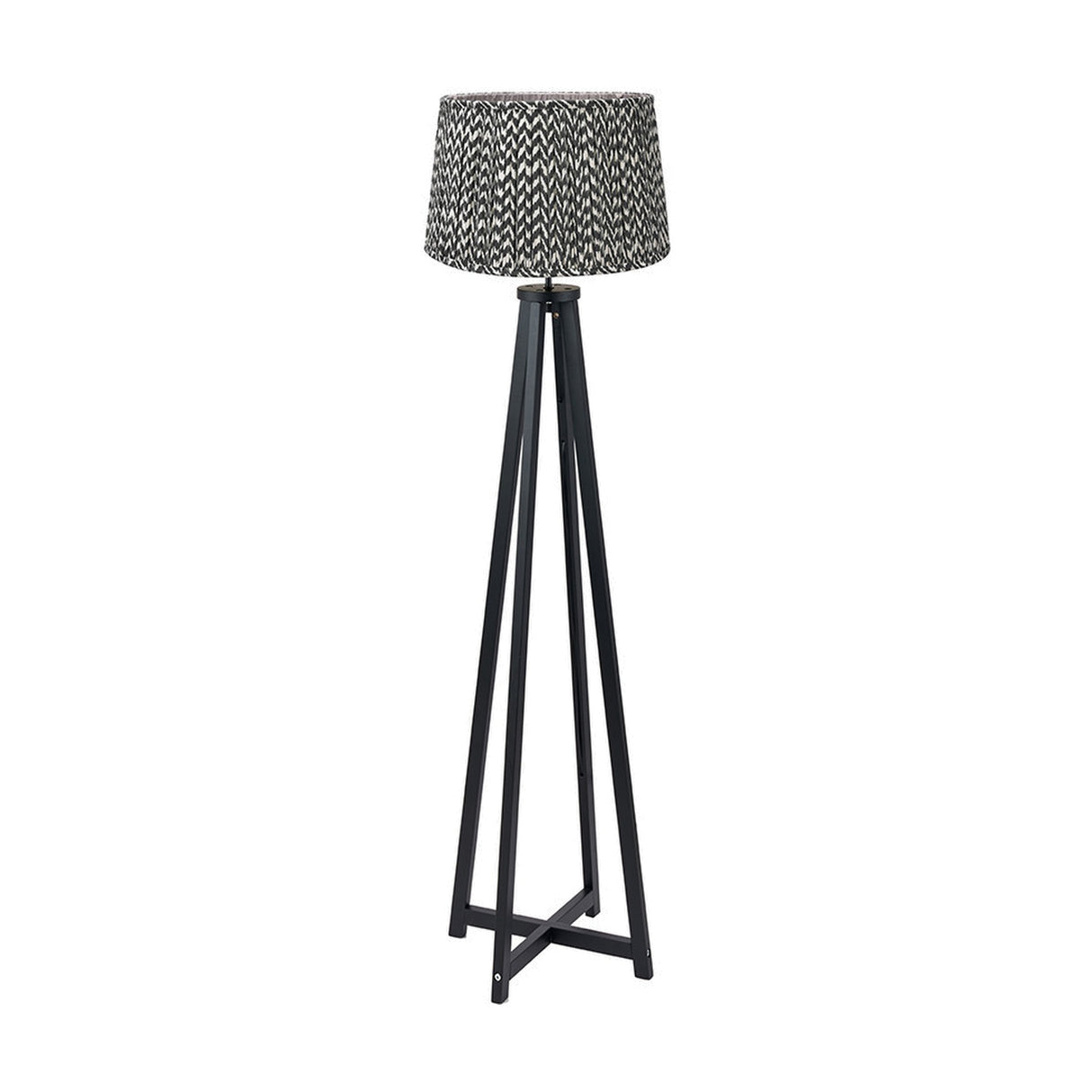 Whitby Matt Black Wood Tapered 4 Post Floor Lamp with Chevron Shade