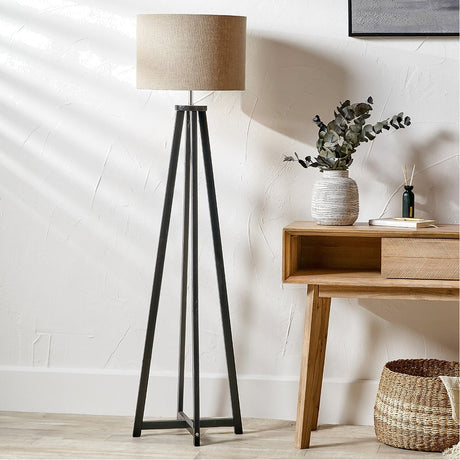 Whitby Matt Black Wood Tapered 4 Post Floor Lamp Base - 136cm
