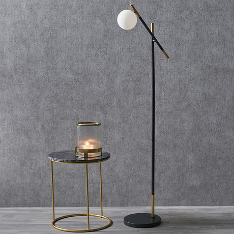 Wanda White Orb & Black Iron Floor Lamp - 144cm