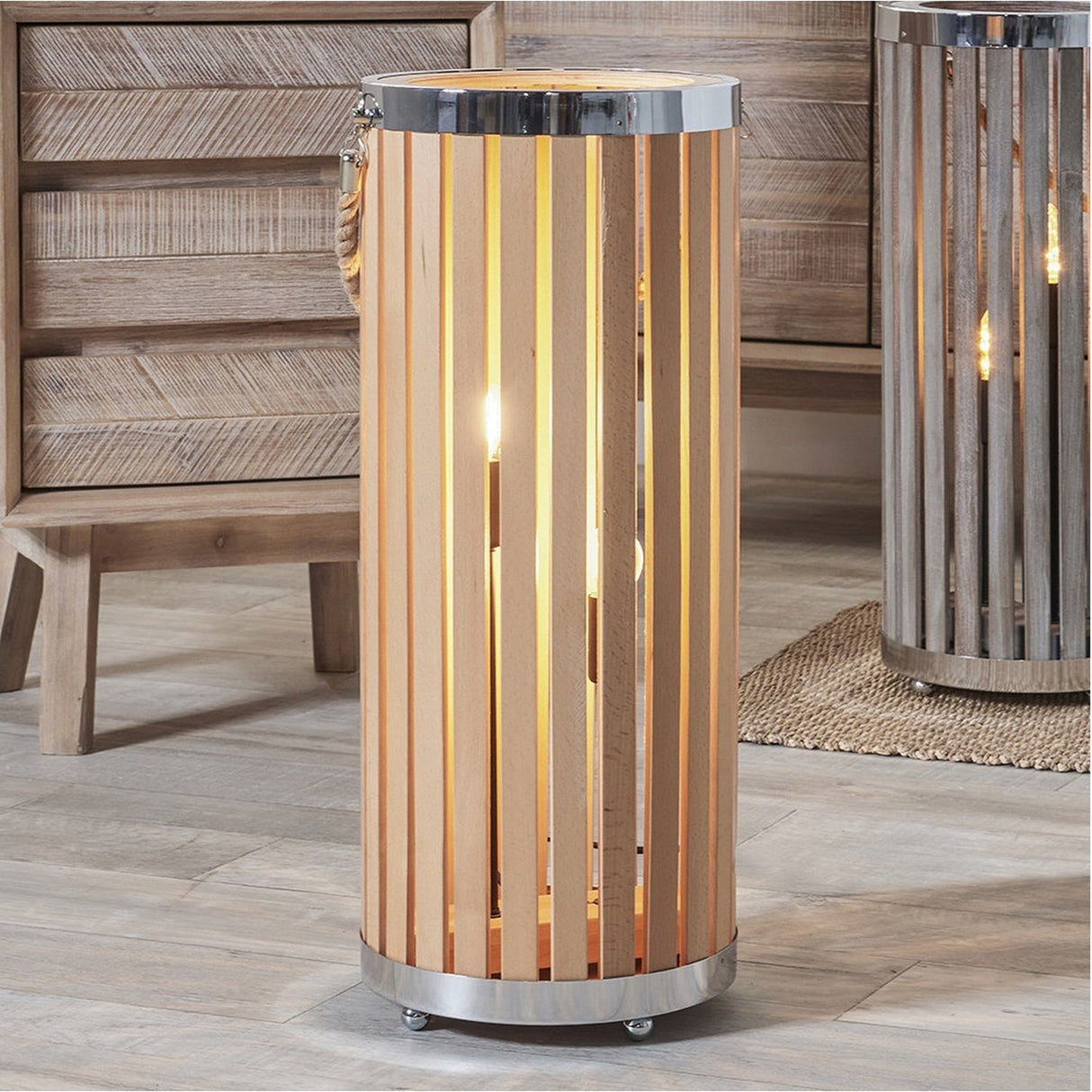 Austell Wood Large Lantern Floor Lamp - 63cm