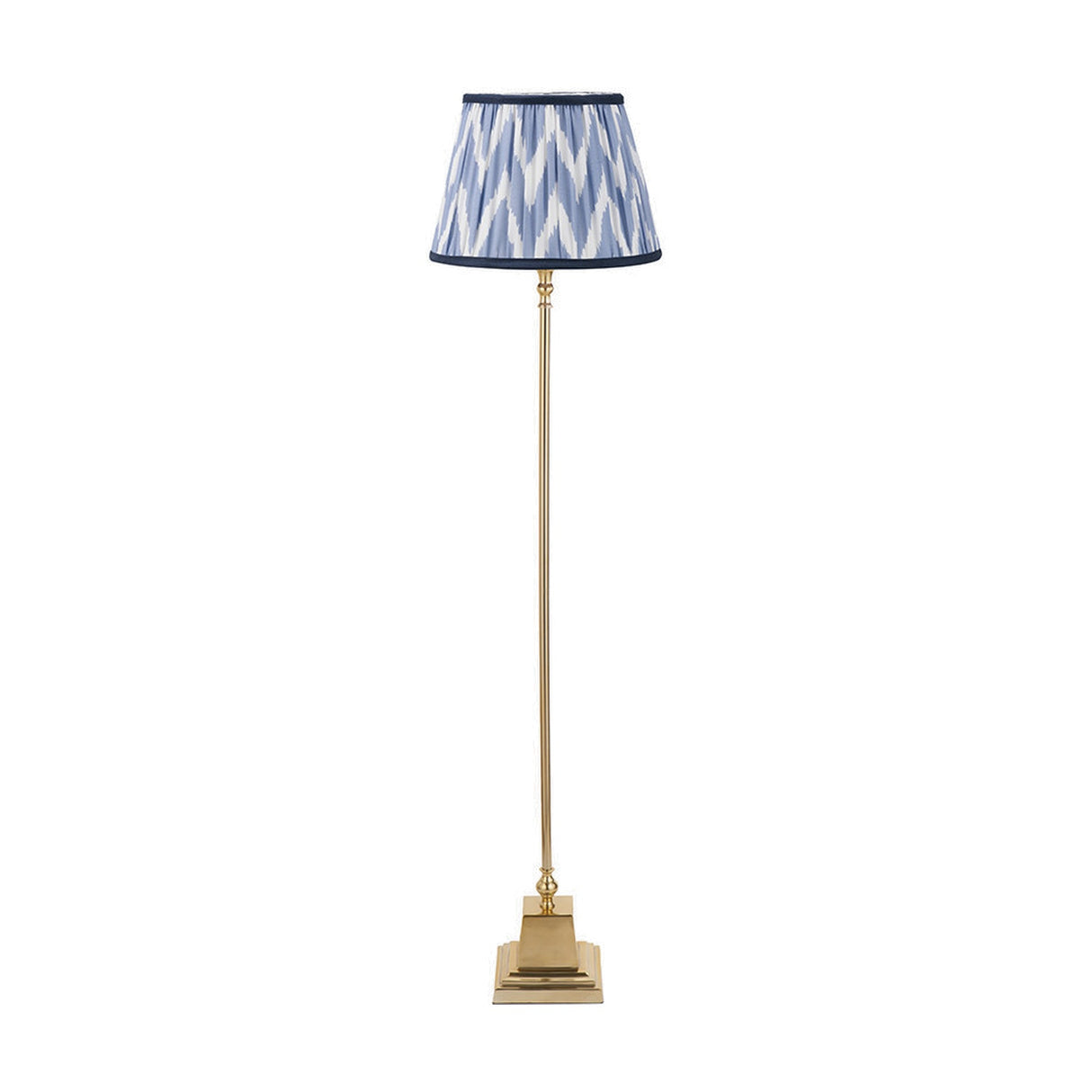 Claudius Gold Metal Stick Floor Lamp with Blue Chevron Shade