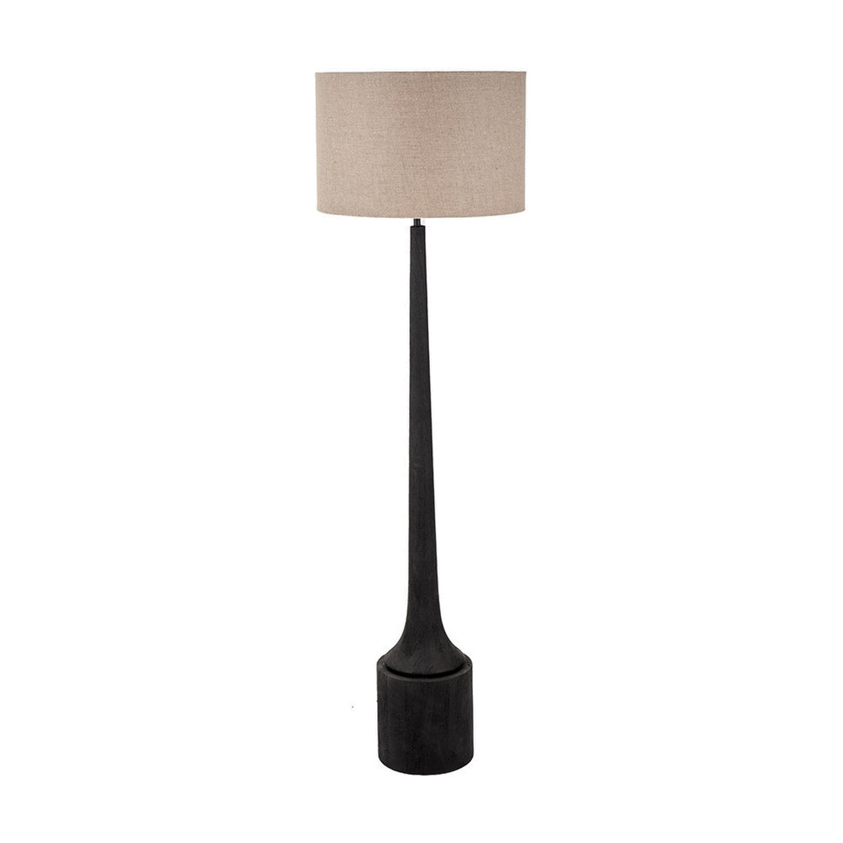 Marin Black Wood Tall Neck Floor Lamp with Linen Cylinder Shade