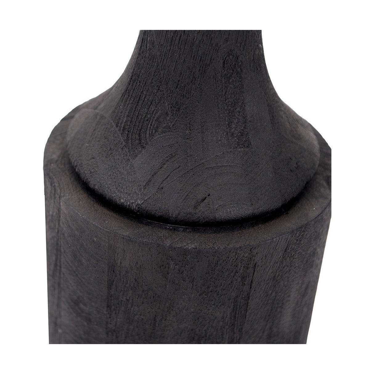 Marin Black Wood Tall Neck Floor Lamp with Linen Cylinder Shade
