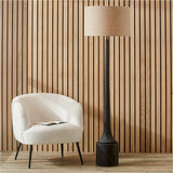 Marin Black Wood Tall Neck Floor Lamp with Linen Cylinder Shade