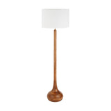Toma Oiled Wood Tall Neck Floor Lamp with White Self Lined Shade