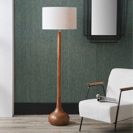 Toma Oiled Wood Tall Neck Floor Lamp with White Self Lined Shade