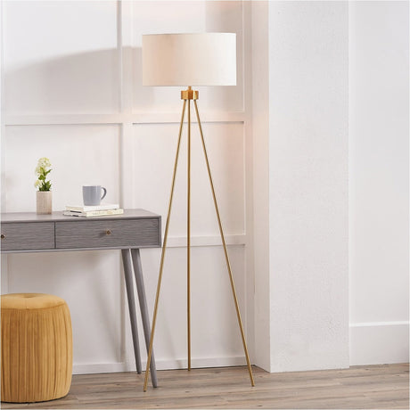 Houston Brushed Brass Gold Tripod Floor Lamp - 159cm