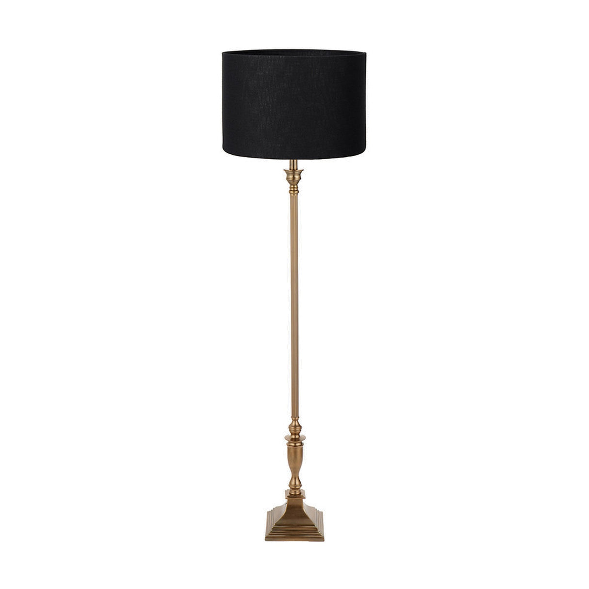 Canterbury Antique Brass Floor Lamp with Black Self Lined Shade