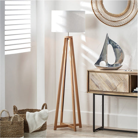 Whitby Wood Tapered 4 Post Floor Lamp with White Self Lined Shade