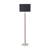 Gianni Floor Lamp, 157cm, with a black drum shade atop a wood-effect and brushed silver stem on a round metal base, shown against a plain white background.