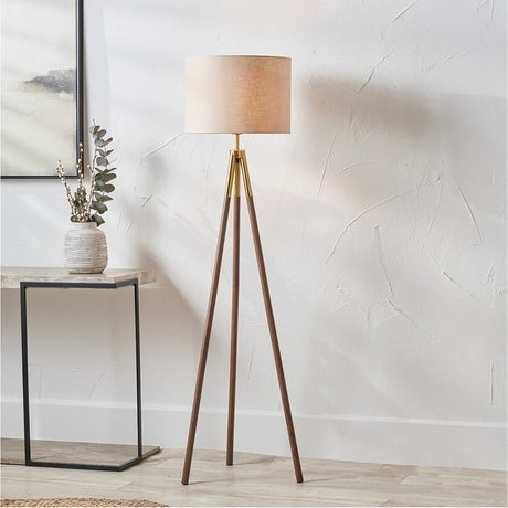 Vali Gold Iron & Brown Grain Tripod Floor Lamp - 158cm