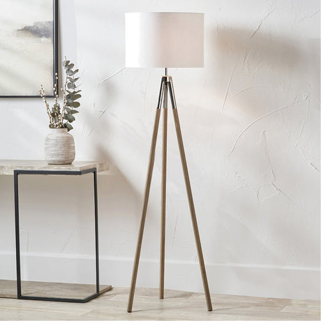 Vali Silver Iron & Grey Grain Tripod Floor Lamp - 158cm