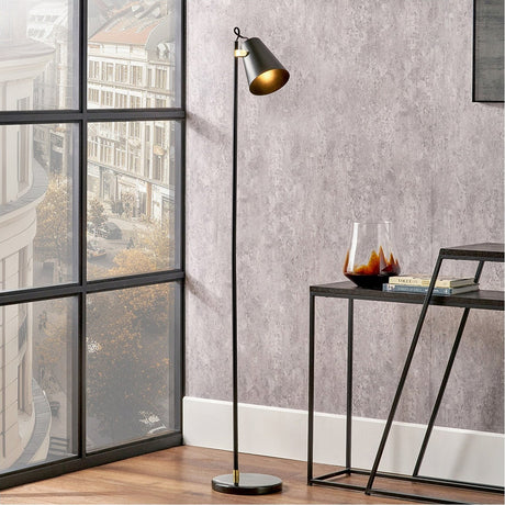 Theia Black & Brushed Brass Task Floor Lamp - 144cm