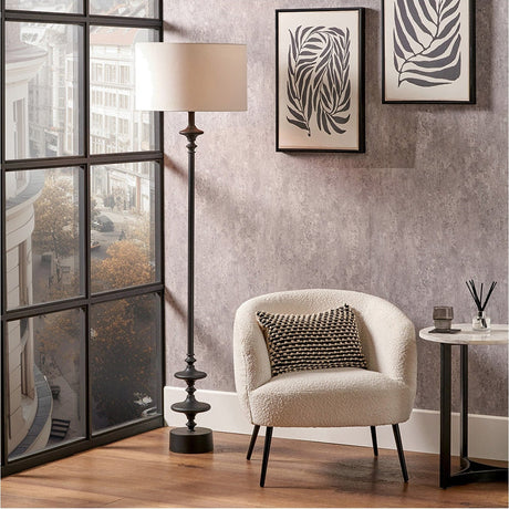 Emilio Matt Black Candlestick Floor Lamp with White Handloom Shade