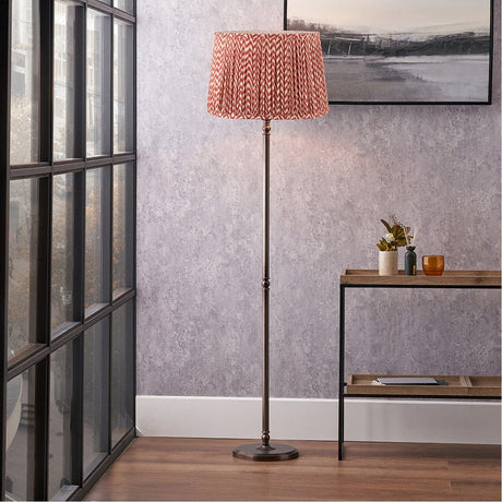 Piero Antique Bronze Candlestick Floor Lamp with Red Chevron Shade
