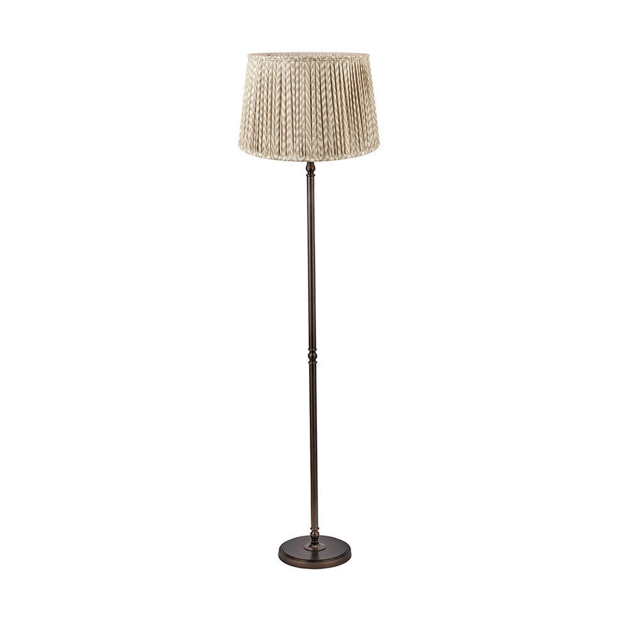 Piero Antique Bronze Candlestick Floor Lamp with Taupe Chevron Shade