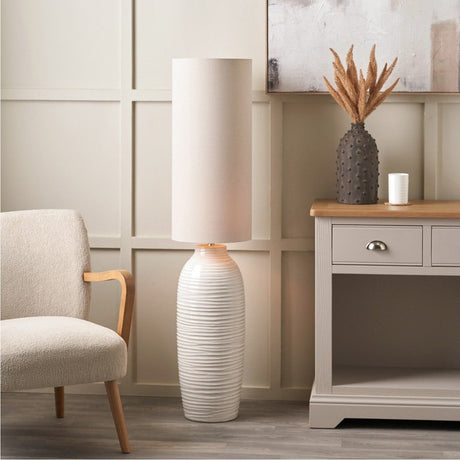 Linnea White Grooved Ceramic Floor Lamp - 135cm