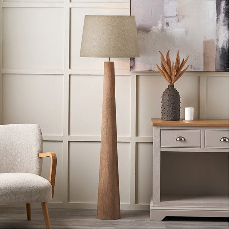 Esha Conical Wood Floor Lamp with Linen Tapered Shade - 127cm