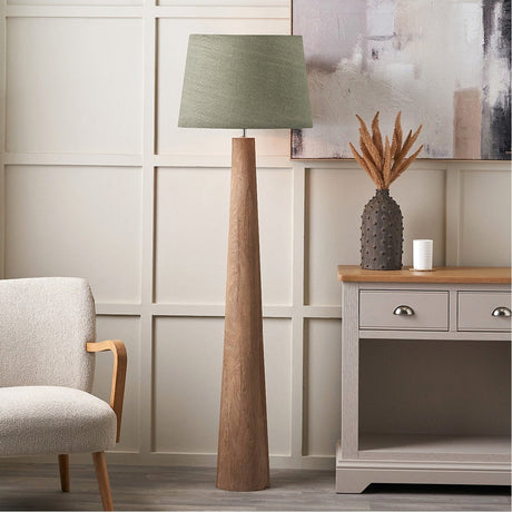 Esha Conical Wood Floor Lamp with Pistachio Green Linen Shade - 154cm