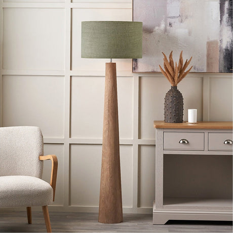 Esha Conical Wood Floor Lamp with Pistachio Green Linen Shade - 156cm