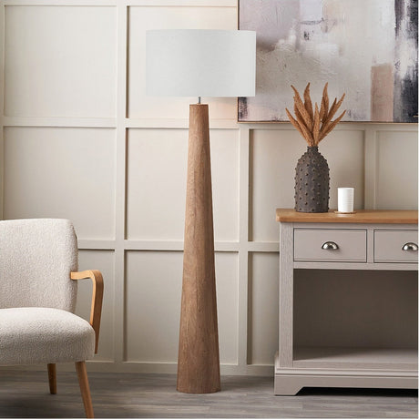 Esha Conical Wood Floor Lamp with White Self Lined Shade