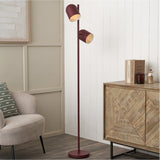 Finn Mulberry Red Metal Cloche Two Head Floor Lamp - 160cm