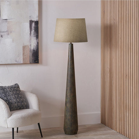 Arbor Verdi Gris Metal Conical Floor Lamp with Linen Tapered Shade