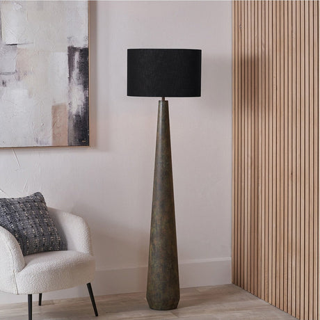 Arbor Verdi Gris Metal Conical Floor Lamp with Black Self Lined Shade