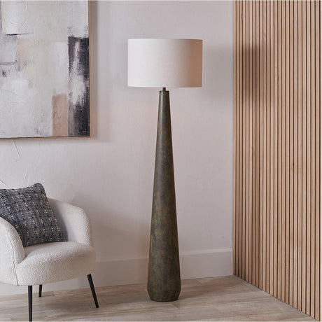 Arbor Verdi Gris Metal Conical Floor Lamp with White Self Lined Shade
