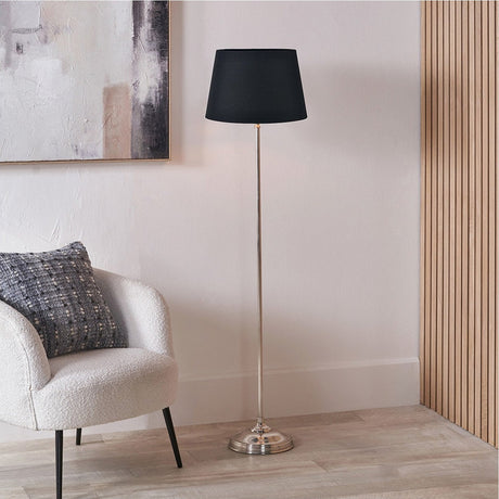 Auden Silver Metal Stick Floor Lamp with Black Tapered Cotton Shade