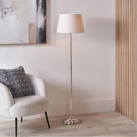 Auden Silver Metal Stick Floor Lamp with Ivory Tapered Cotton Shade