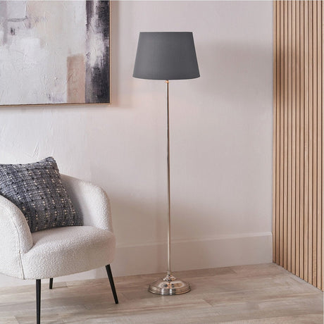 Auden Silver Metal Stick Floor Lamp with Steel Grey Tapered Shade