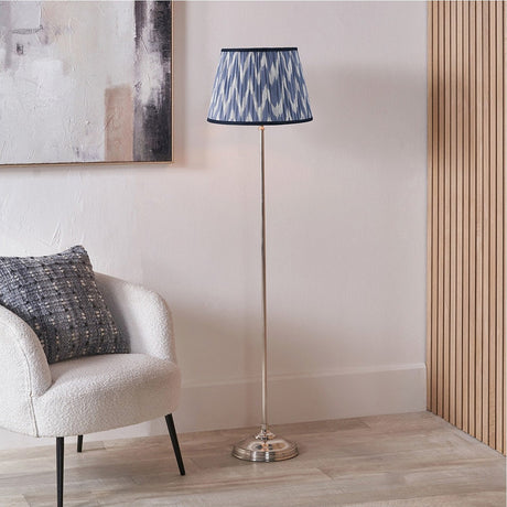 Auden Silver Metal Stick Floor Lamp with Blue Chevron Shade - 135cm