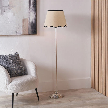 Auden Silver Metal Stick Floor Lamp with Cream Jute Scalloped Shade