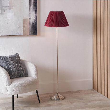 Auden Silver Metal Stick Floor Lamp with Mulberry Red Shade - 134cm
