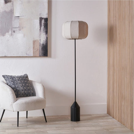 Oscar Black Metal & Linen Structured Floor Lamp - 157cm