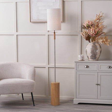 Bonham Wood Veneer & Silver Metal Floor Lamp - 161cm
