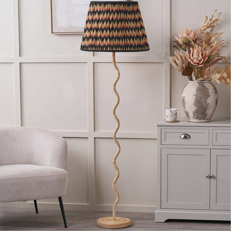 Palau Rattan Wave Floor Lamp with Multi Chevron Design Shade - 161cm