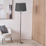 Palau Rattan Wave Floor Lamp with Grey Handloom Tapered Shade - 160cm