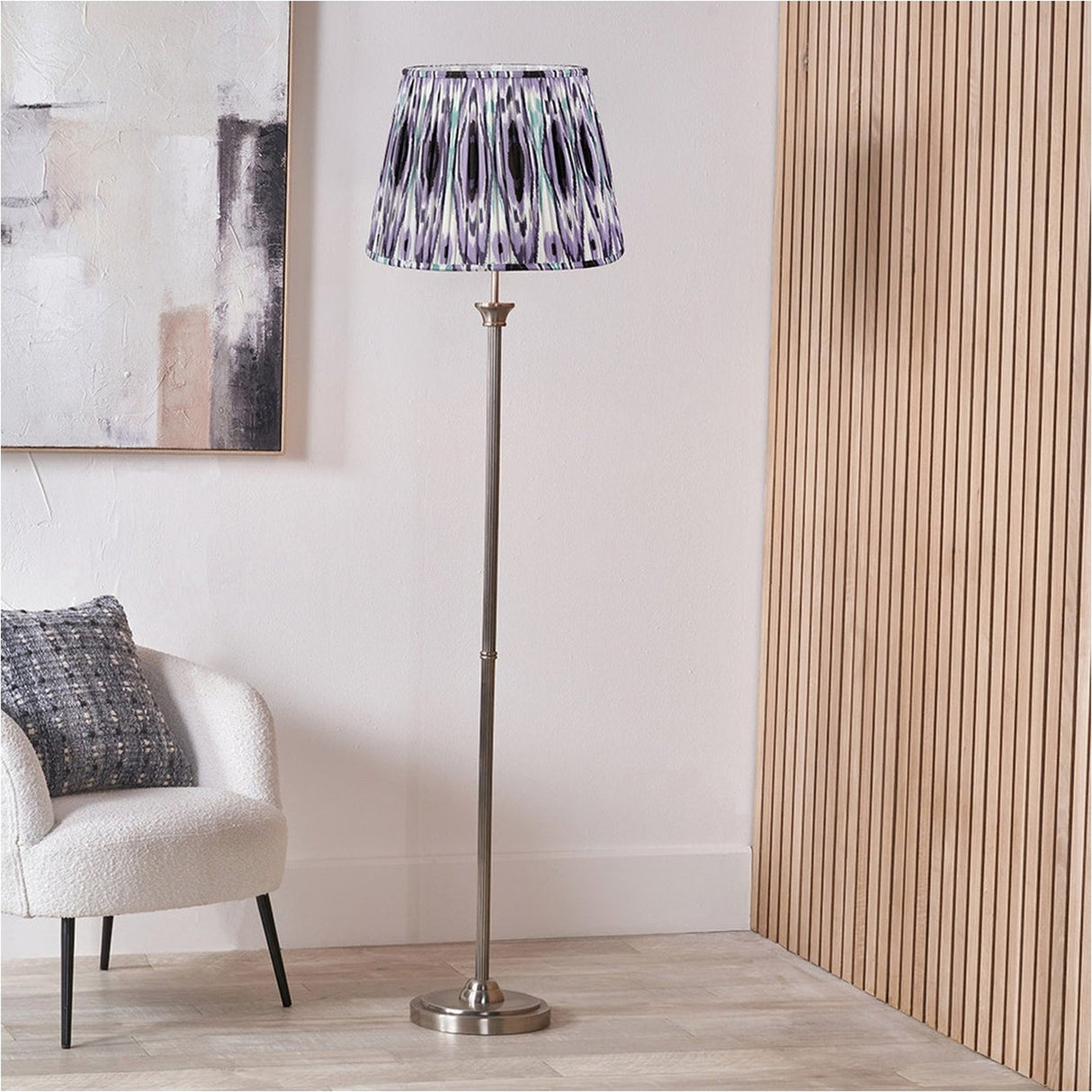 Palau Rattan Wave Floor Lamp with Lilac Ikat Shade - 163cm