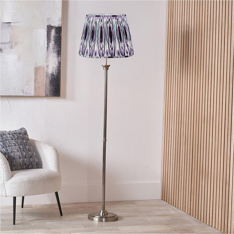 Palau Rattan Wave Floor Lamp with Lilac Ikat Shade - 163cm