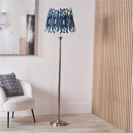 Palau Rattan Wave Floor Lamp with Ocean Blue Ikat Shade - 163cm