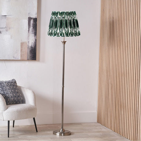Palau Rattan Wave Floor Lamp with Racing Green Ikat Shade - 163cm
