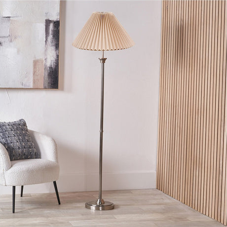 Palau Rattan Wave Floor Lamp with Linen Hard Shade - 155cm