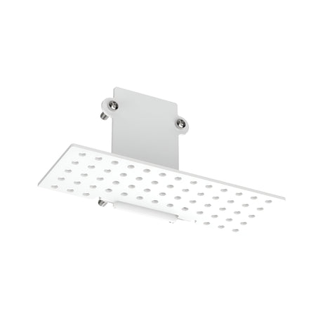 Introducing the Luxeon-2 Recessed End Power Cap Track in white, featuring a modern rectangular design with multiple nozzles mounted on a wall bracket. Its sleek and minimalist aesthetic enhances its contemporary style, making it an ideal addition to chic bathrooms.