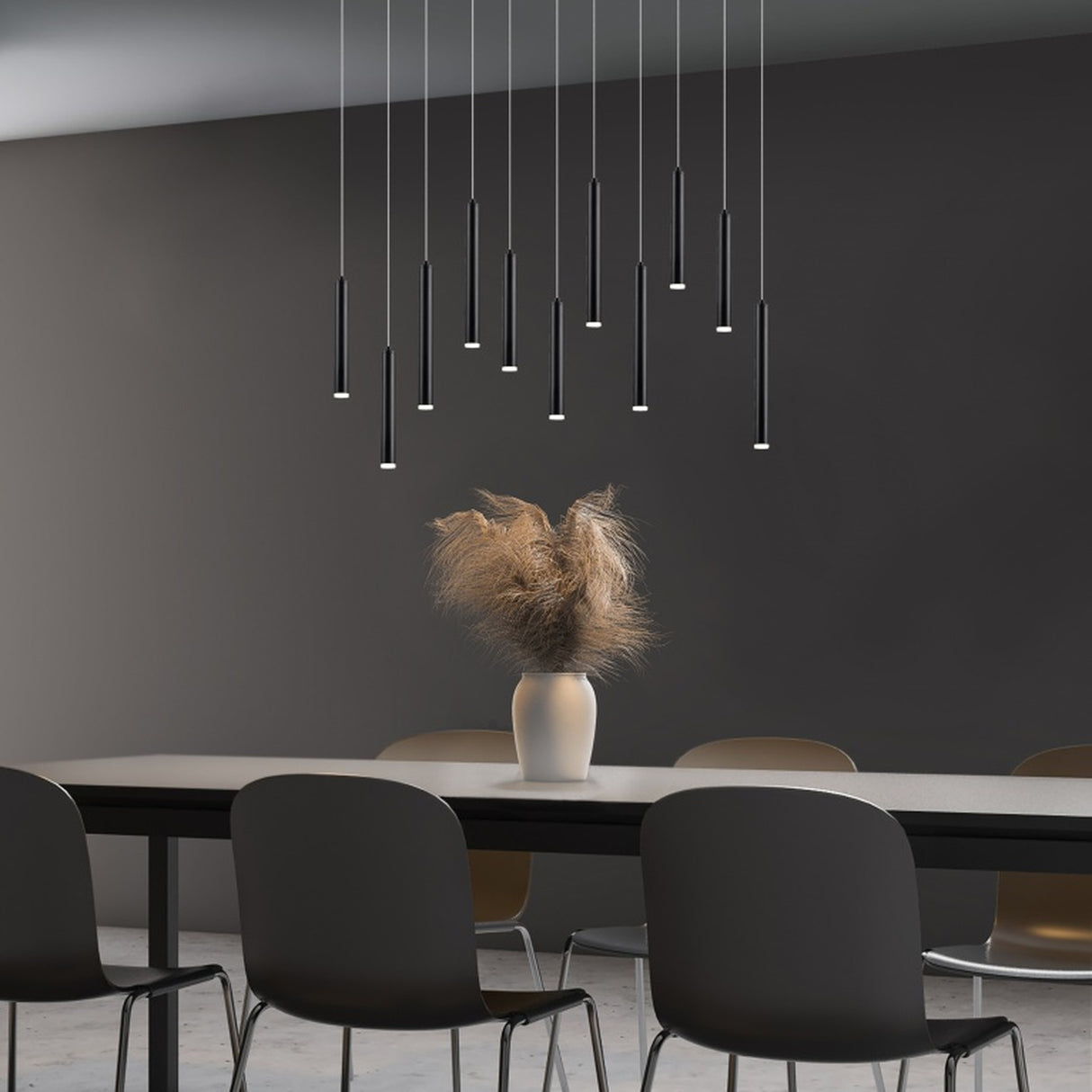 Tubular 11 Light LED Linear Chandelier – Matt Black